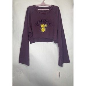 FREE PEOPLE MOVEMENT Cropped Sweatshirt w/ Yellow Rose Logo - Plum - Large [NWT]